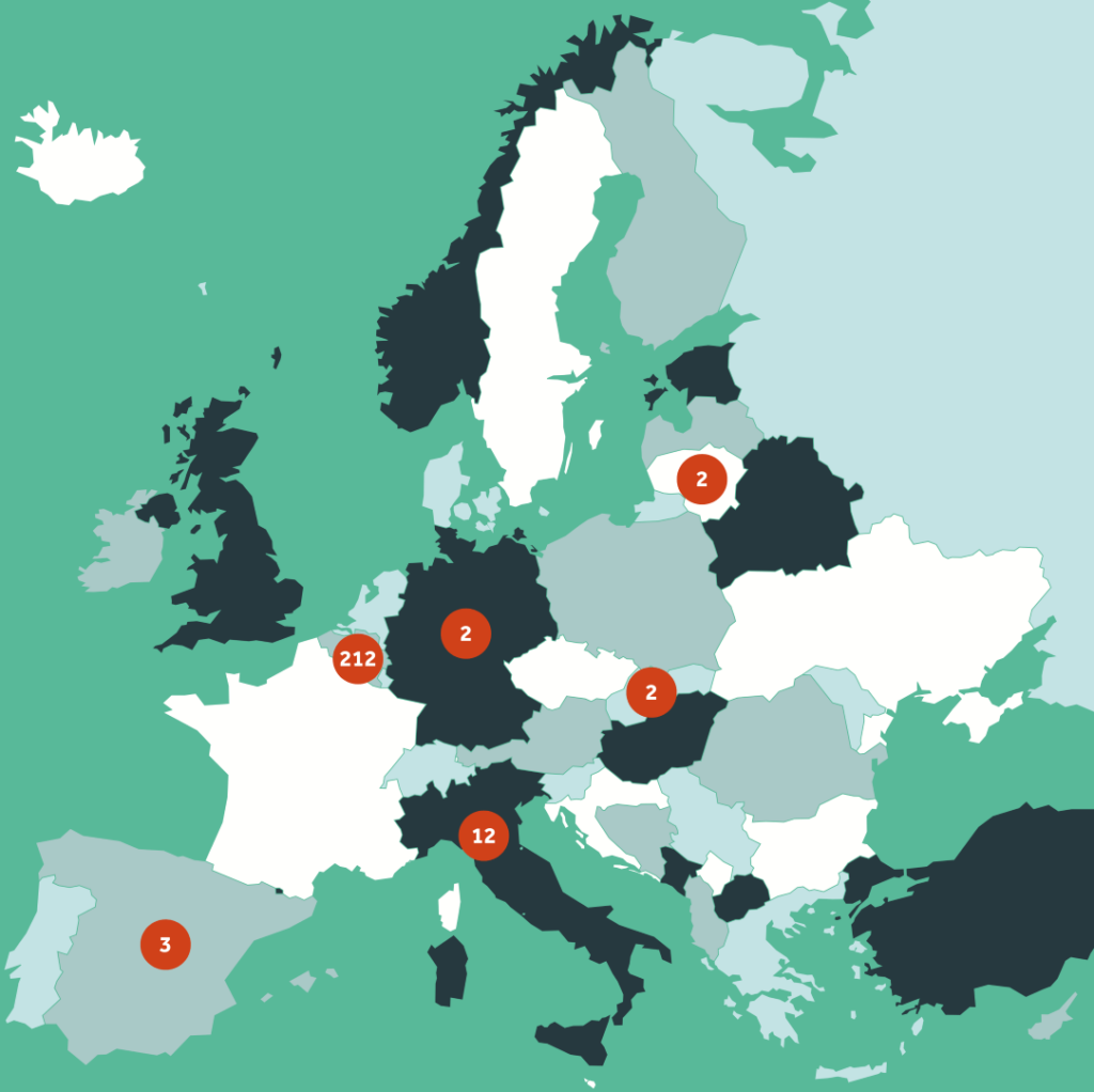 Kaart ellie connect met vertegenwoordigde landen (leden)
